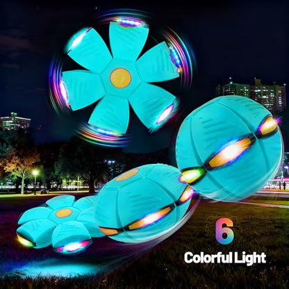 Magic Metaball, Magic Bouncing Ball, 2PCS Magic Flying Saucer Interactive Pop-Up Transform Toy, Family Interaction Pink & Light Blue Bouncy Ball, Delay Frisbee Flying Disc Toy with 6 Light - color: Pink & Light Blue