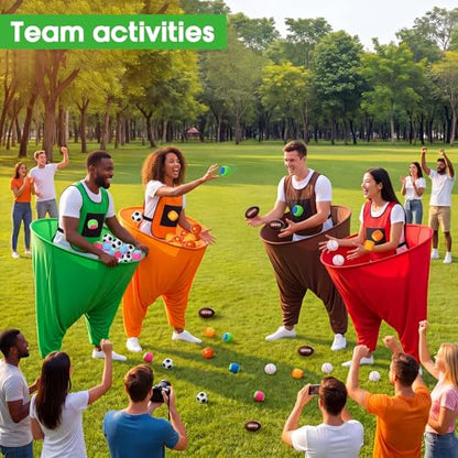 Leitee 4 Pcs Granny Pants Yard Games Set for Adult, 4 Oversized Pants 4 Vests, 20 PU + 20 Fuzzy Balls, Outdoor Snowball Fight Game, Toss Catching Game for Team Building Backyard Party Lawn Fun (Large)
