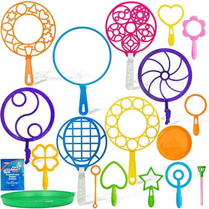 JOYIN Big Bubble Wands Set Bulk for Kids Summer Outdoor Toy Game Activity Party Favors, 18 Pcs Giant Bubble Maker with Tray, 12" Large, 6 Pcs Solution Suitable for All Age People - style: Assorted
