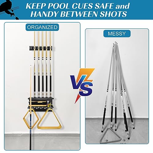 Pool Stick Holder Pool Cue Rack Wall Mount Pool Cue Holder for 6 Sticks Billiard Pool Table Accessories Organizer, Black - color: Black