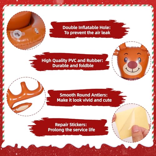 Christmas Reindeer Ring Toss Game for Kids, Inflatable Reindeer Antler Toss Party Games with Pump and Rings, Christmas Party Games for Family, Holiday Indoor Outdoor Fun Toys Xmas Decorations
