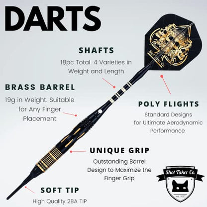 Soft Tip Darts Set - Professional Darts with Customizable Configuration, Aluminum & Plastic Shafts, O-Rings, Flights, Dart Tool, 50PC Extra 2BA Tips - color: 19g-Black C-STC10443