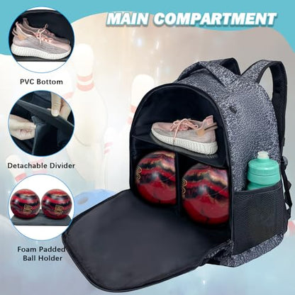 WOLT Bowling Ball Bag,2 Ball Bowling Backpack with Protective Foam Padded & Shoe Compartment Fits Up to Mens Size 16 - color: Healthygrey