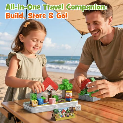 Mini Magnetic Blocks Farm Animals Travel Toys, 35PCS Portable STEM Magnetic Building Cubes with Metal Storage Box for Kids Ages 4-8, Road Trip & Airplane Essentials - style: Farm Animals Magnetic Building Blocks Travel Set Toys - 35PCS