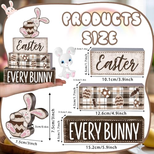 DIYDEC 4Pcs Easter Tabletop Decorations Rabbit Wooden Block Signs Bunny Tiered Tray Decor Happy Easter Centerpiece Farmhouse Wood Bunny Table Sign for Kitchen Home Office Party Decor - style: Pink Rabbit