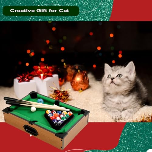 Mini Pool Table Wooden Billiards Tabletop Board Game for Family Night Party Time Gift for Cat Lovers - size: 14"