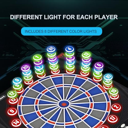 Electronic Dartboard, Dual Speakers with Automatic Voice Announcing Score, High Definition LCD Display, Includes 12 Soft Tip Darts, Suitable for Family Gatherings Bar Entertainment - style: with lamp