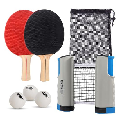 GSE Games & Sports Expert Adjustable Retractable Ping Pong Net Set & Post. Professional Table Tennis Rackets and Balls, Net with Posts and Storage Bag - Pingpong Paddle and Game Table Accessories. | Adjustable - color: Table Tennis Set-Grey