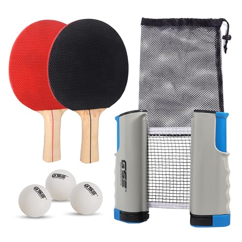 GSE Games & Sports Expert Adjustable Retractable Ping Pong Net Set & Post. Professional Table Tennis Rackets and Balls, Net with Posts and Storage Bag - Pingpong Paddle and Game Table Accessories. | Adjustable - color: Table Tennis Set-Grey