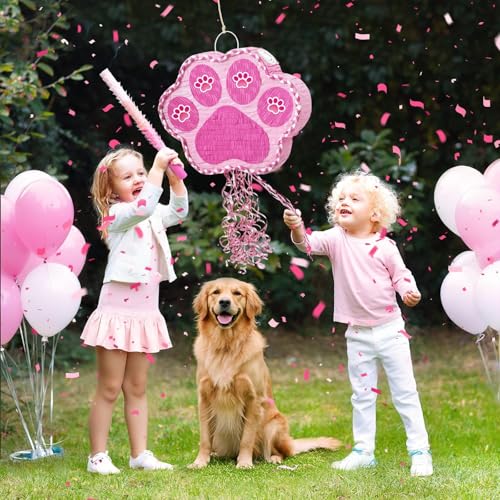 WERNNSAI Pink Dog Paw Piñata - Dog Piñata Pet Theme Party Games Pink Girl Style Puppy Paw Party Decorations Animal Party Supply for Kids Birthday with Blindfold - style: Dog Paw