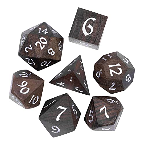 7PCS Wooden Polyhedral Dice Set, D&D Wood DND Dice Set with Metal Box for Role Playing Tabletop Games (Bubinga Wood) - color: Bubinga Wood