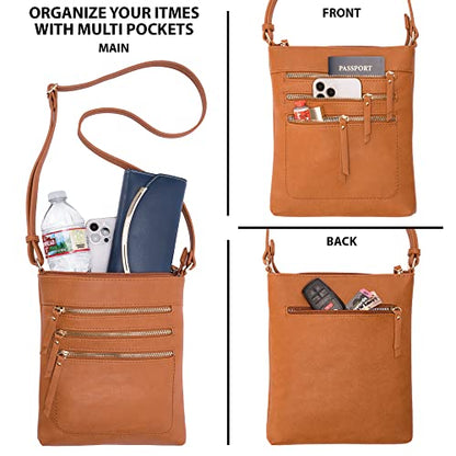 Solene Crossbody Bag Functional Multi Pocket Messenger Purse Top Zip Closure Shoulder Handbag With Adjustable Strap - color: Tan