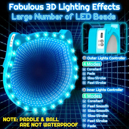 3D LED Light Up Toss Catch Ball Game Set Toys for Back Yard Outdoor Party Favors Glow in Dark Sticky Paddle Baseball Gift Age 5 6 7 8 9 10 11 12 Years Old Girls Boy Kid Family Adult - color: Blue 2 Paddle 2 Balls