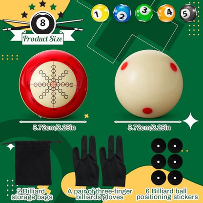 Foilswirl 2 Pcs Billiards Cue Ball 2-1/4" Pool Cue Practice Training Artifact with Three Finger Billiard Gloves 2 Ball Bag 6 Pool Table Marker Dots for Billiard Table Accessory - style: Velvet Bag