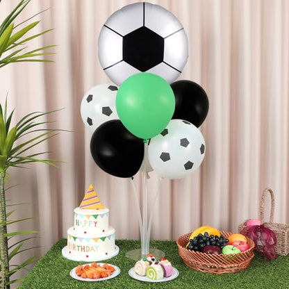 Soccer party Balloons Stand Kit 2 Sets with 2 Soccer Foil Balloons Arch Kit Green White Black Themed Centerpiece for Tables for 2026 World Men Boys Football Game Sports Birthday Party Decorations - style: Soccer