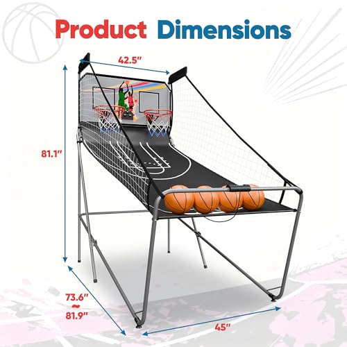 Basketball Arcade Game Shot Creator Indoor Foldable Electronic Double Shootout Sport Game Official Home Dual Shot Basketball 2 Player with 4 Balls (Black Silver) - color: Black Silver