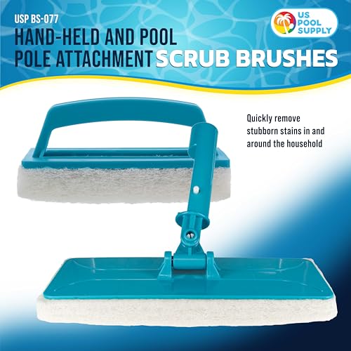 U.S. Pool Supply Hand-Held and Pool Pole Attachment Scrub Brushes - Surface Scrubbing Scouring Sponge Pads - Clean Pool Tile Grout Walls, Vinyl Liners, Spas, Remove Stains, Kitchen Bathroom Tub Shower - size: 4x11