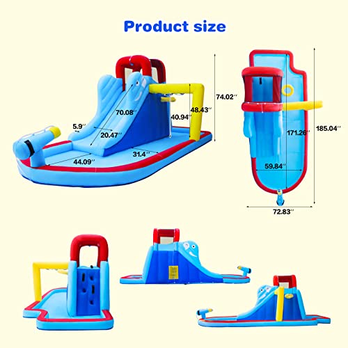 JOYLDIAS Inflatable Bounce House, Water Slide Bouncer Playhouse Castle w/Splash Pool, Climbing Wall, Basketball Hoop & Carry Bag, 480W Air Blower for Kids Backyard Indoor Outdoor Use, Free Water Gun - color: 3 in 1
