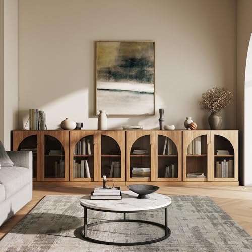 BELLEZE 2 Tier Bookshelf with Arched Glass Door, Set of 4 Modern Display Bookcase Shelf with Storage and Adjustable Shelves, 126" Wood Bookshelves for Living Room Office Entryway (Camel) - color: Bijou Camel a, size: 4