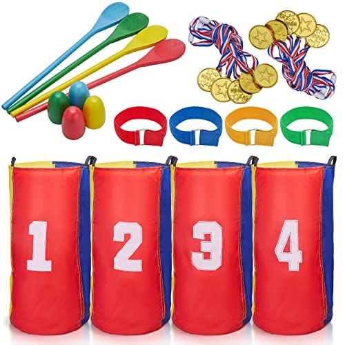 Redllo 26PCS Outdoor Games Potato Sack Race Bags for Kids and Adults, 3-Legged Race Bands, with Egg and Spoon Lawn Games for Outside Backyard Field Day Birthday Party Games Easter for Kids and Family - color: 26pcs