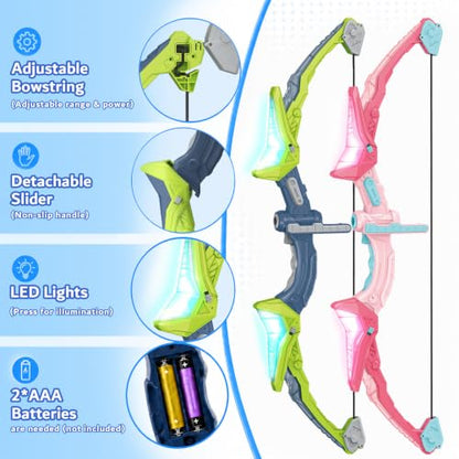 2 Pack Kids Bow and Arrow Set, LED Light Up Archery Set Toy for Kids with 2 Targets, 10 Suction Cup Arrows, Backyard Games, Indoor Outdoor Toys, 5 6 7 8 9 10 Year Old Boy Girl Christmas Birthday Gifts
