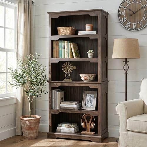 Tall Bookcase, 70 inch Height, 5-Tier Open Storage Shelf, 31.5 in Wide Standing Bookshelves for Home, Office, Bedroom, School, Library, 31.5W * 11.81D *70H (Walnut, Open Storage) - color: Walnut