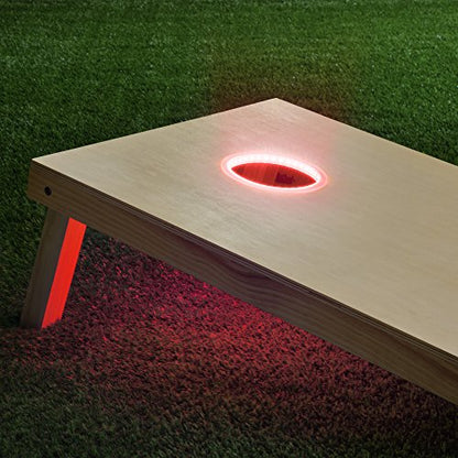 GoSports 4' x 2' Wooden Cornhole Set with Red LED Rings
