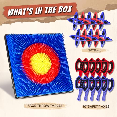 Axe Throwing Game for Backyard, Axe Throwing Target Set with 20 Throwing Axes Outdoor Games Indoor Carnival Yard Lawn Backyard Games for Age 6-12