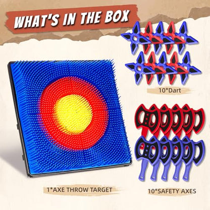 Axe Throwing Game for Backyard, Axe Throwing Target Set with 20 Throwing Axes Outdoor Games Indoor Carnival Yard Lawn Backyard Games for Age 6-12