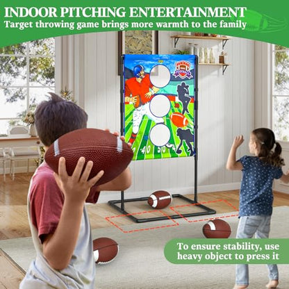 2025 New Upgrade Metal Football Toss Game with 4 Inflatable Balls Throwing Target Games Football Gifts for Boys 8-12, Target Practice for Kids Ages 3+ Sports and Outdoors Toys for Family Fun Play