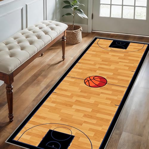 Basketball Long Hallway Rug Runners, 3.3x10ft, Sports Theme Indoor Throw Rug, Basketball Court Washable Foldable Kids Carpet, Absorbent Thin Low Pile Anti-Slip Rugs for Entryway Porch - color: Pattern 1, size: 3.3x10ft