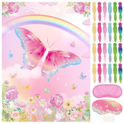 PLULON Butterfly Party Pin Game for Kids Pin The Tail on The Butterfly Birthday Game Poster for Boys Girls Birthday Party Favors Wall Decorations Classroom Activities - style: Butterfly