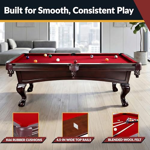 Hathaway Augusta 8 Ft Furniture Pool Table – Includes Cue Sticks, Billiard Balls – Classic Design Perfect for Family, Home, Dining, or Living Room - color: Mahogany Finish