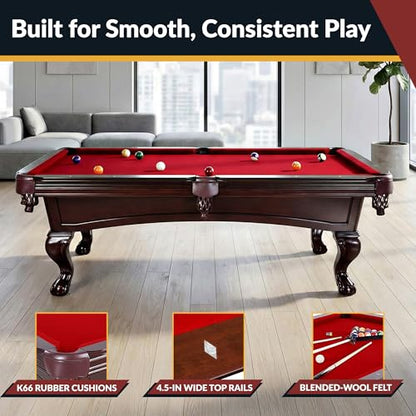 Hathaway Augusta 8 Ft Furniture Pool Table – Includes Cue Sticks, Billiard Balls – Classic Design Perfect for Family, Home, Dining, or Living Room - color: Mahogany Finish