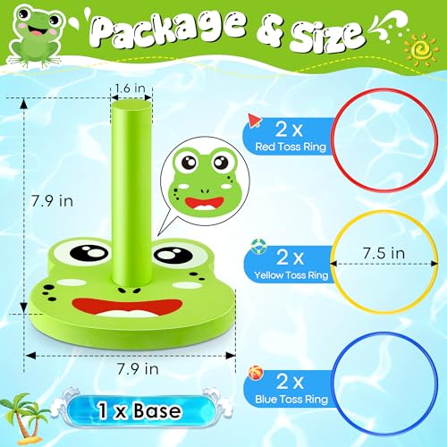 Hiboom Pool Ring Toss Games Toys, Swimming Pool Games for Adults and Family with 6 Pcs Throwing Rings, Water Foam Toss Float Toys for Summer Outdoor, Beach, Yard, Party(Frog) - style: Frog