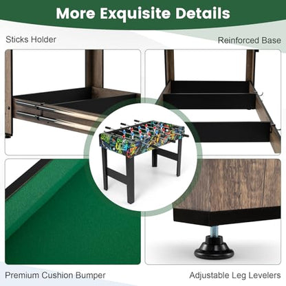 GYMAX Multi Game Table, 48 Inch Foosball & Billiards 2 in 1 Swivel Combo Game Table with 2 Balls, Space-Saving Design for Family Night, Game Room, Party