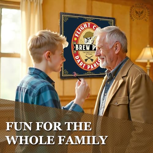 Personalized Dart Board Cabinet Set with 6 Steel Tip Darts, Paper Dartboard, Chalk & Eraser (21.5 x 21.5 x 2.75) - Man Cave Dart Boards for Adults - style: Brew Pub Dart Parlor