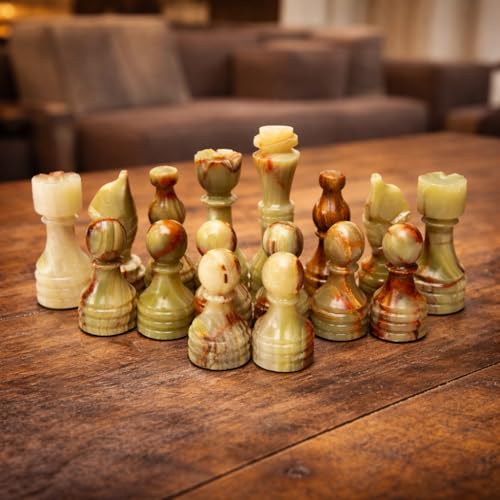 Handcrafted Premium Marble Chess Pieces Set – Elegant 32-Piece Replacement for 12-15 Inch Chess Boards Storage Box (White and Green) - color: White and Green