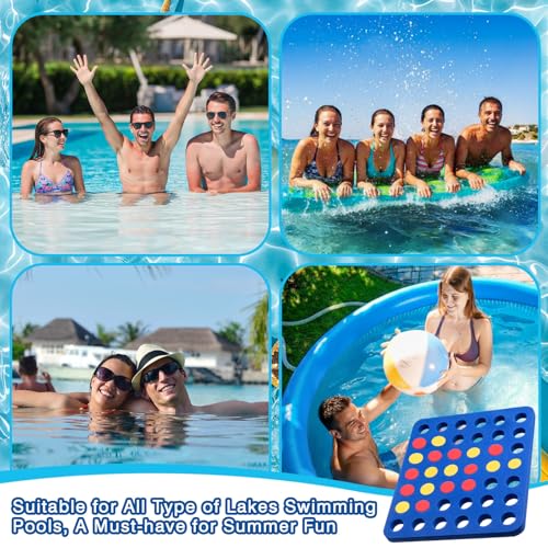 RoundFunny 4 in a Row Pool Connect Game Set EVA Floating Board Game 4 to Score Strategy Board with Chess Pieces Mesh Bag for 2 Player Family Pool Playing