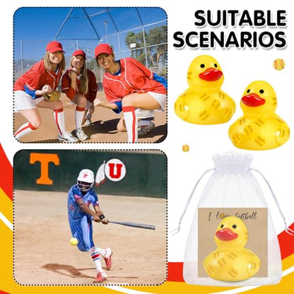 Amyhill 24 Sets Mini Softball Rubber Ducks Gifts Sport Party Favors Tabletop Decoration for Coach Team Gifts Club Gift Player Team Events Decorations Birthday Party Supplies - style: Softball