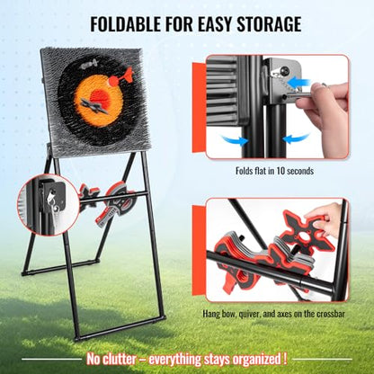 SPOYNAL 5 in 1 Steel Axe Throwing Target Set, Outdoor Target Game with Axes, Throwing Stars, Darts, Lawn Darts, Bow & Arrows, Foldable Steel Frame, Yard Games for Adults, Backyard & Camping