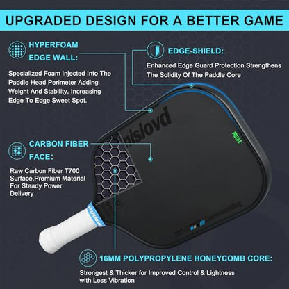 Thermoformed Pickleball Paddles Pro T700 Raw Carbon Fiber Pickleball Racket-16MM Unibody Design-Injected Foam-Rougher Spin Texture for Best Control,Power-Competition Version-USAPA Approved,Elongated