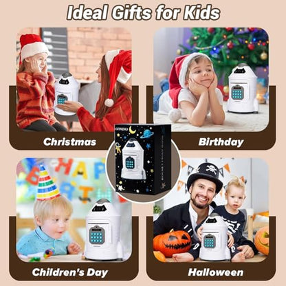 GONINO Piggy Bank for Boys, Electronic Kids Safe Money Bank with Password & Face ID Simulation, Rocket Ship ATM Piggy Bank for Real Money, Kids Bank Birthday Gifts for Boys Ages 5-12