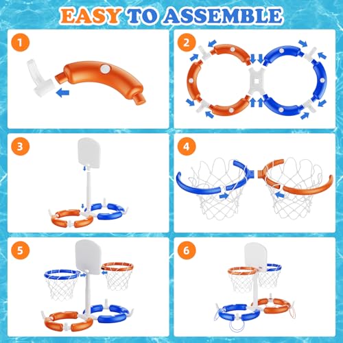 VROGTIK Dual Pool Basketball Hoop, Summer Toys for 3-12Years Kids Floating Pool Toys Ring Game with 4 Balls 8 Rings & Pump Outdoor Swimming Pool Basketball Games Water Play Toy for Boys & Girls - style: Dual Hoop