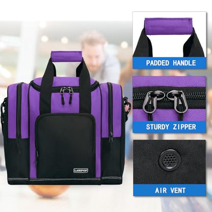 LARIPOP Bowling Ball Bag, Single Bowling Tote with Padded Ball Holder, Ventilated Shoe Pocket & Adjustable Shoulder Strap for Adult Bowlers Men Women - color: Purple