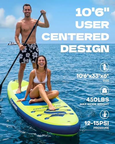 SOLAVERO 10'6" Inflatable Paddle Board for Adults, Stand Up Paddle Board with Premium SUP Accessories,Anti-Slip EVA Deck for Youth & Adults of All Skill Levels - color: Simple Green