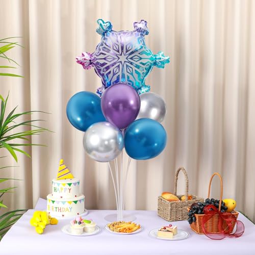 Snow Birthday Party Balloons Stand Kit 2 Sets With Snowflake Foil Balloons for Winter Wonderland Girl Princess Birthday Party Themed Decorations - Balloon Centerpiece for Tables - style: Snow