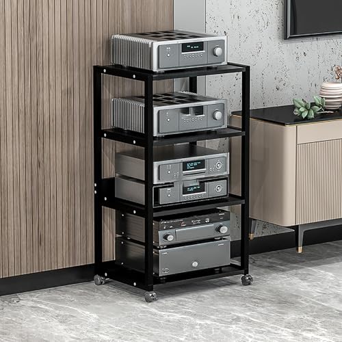 Black Display Cabinet with Wheels, Corner Media Stand & Audio Rack, Storage Shelves for Game Consoles & Stereo Equipment, Perfect for Recording Room & TV Accessories (50.1x40x10) - color: Black, size: 50.1x40x100cm