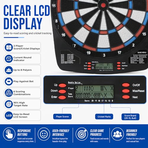FunVisionElectronic Dart Board Set - Electric Dart Board with Scoreboard, Digital Dart Boards for Adults with 6 Darts& 24 Tips