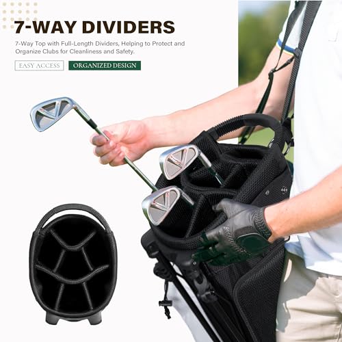 uniHimal Lightweight 7-Way Golf Stand Bag for Men & Women | Carry Bag, Multiple Pockets, Dual Straps - color: white